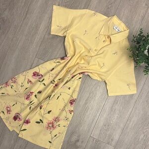 Vintage 90s Cottagecore Prairie Girl Floral Button-Front Shirt Dress Spring Summ